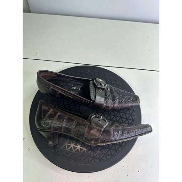 Donald J Pliner Croc Embossed Kitten Heels Brown Sz 6.5 M - Picture 3 of 8